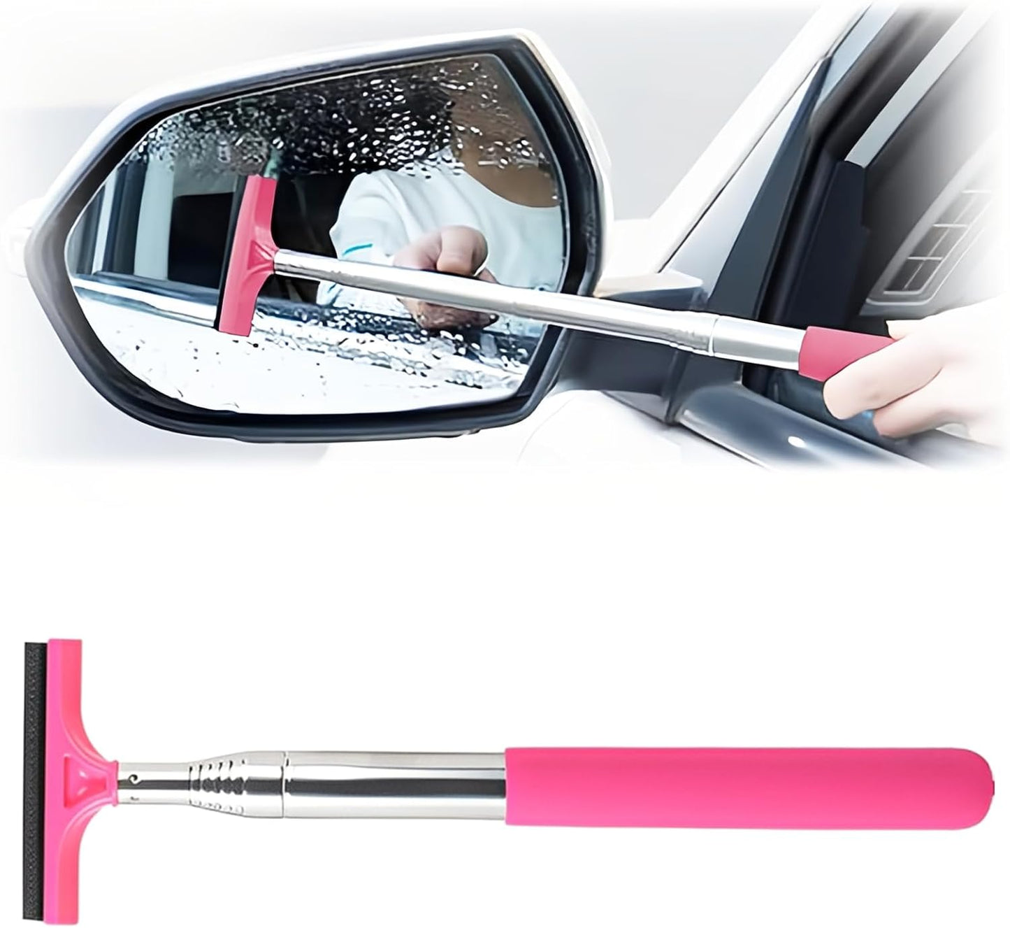 Car Rear View Mirror Wiper, 38.58 In Handle Car Window Squeegee, Retractable Auto Glass Squeegee, Portable Mirror Cleaner Tool for Auto Glass Water Removal Fog Snow (Black)
