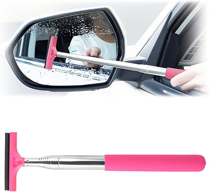 Car Rear View Mirror Wiper, 38.58 In Handle Car Window Squeegee, Retractable Auto Glass Squeegee, Portable Mirror Cleaner Tool for Auto Glass Water Removal Fog Snow (Black)