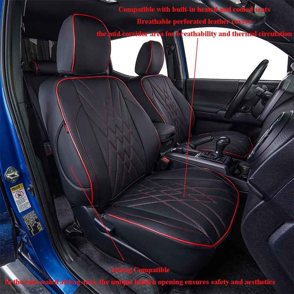 EKR Tacoma Car Seat Covers Custom Fit for Toyota Tacoma (Petrol) 2024 2025 2026 DoubleCab/CrewCab SR/SR5/TRD Sport/TRD Off-Road/Limited -Truck Seat Covers Full Set,Faux Leather(Black)