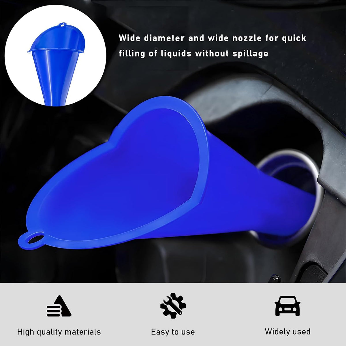 DXNQ Oil Funnel, Automotive Multi-Function Plastic Fuel Funnel with Long Neck, Universal Engine Oil Funnel for Filling Oils Gas Lubricants and Fluids, Car Accessories (Black)