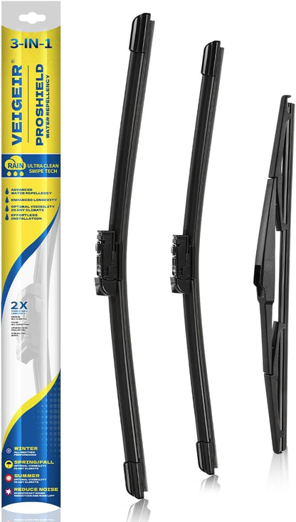 3 Pack Windshield Wiper Blades Compatible with Mazda CX-5 2017-2025 and CX-9 2016-2023, Front and Rear, 24" 18" 14" - Colors A