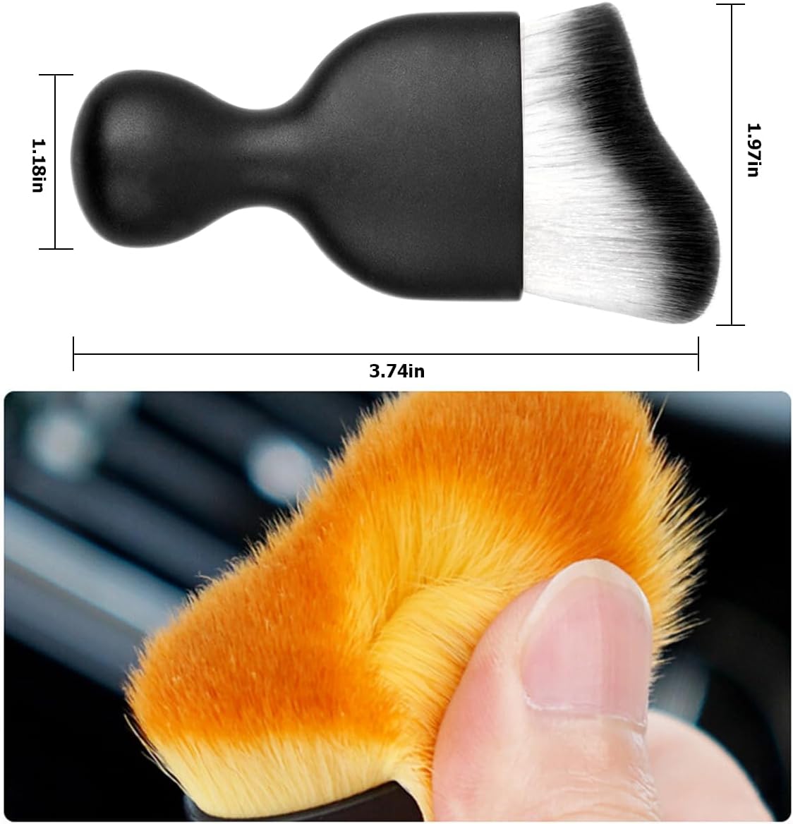 Blilo Car Interior Detailing Brush, Auto Soft Hair Cleaning Brushes, Curved Dirt Dust Collectors, Removal Tool for Dashboard Air Conditioner Vents Leather, Scratch Free (Black/1PCS)