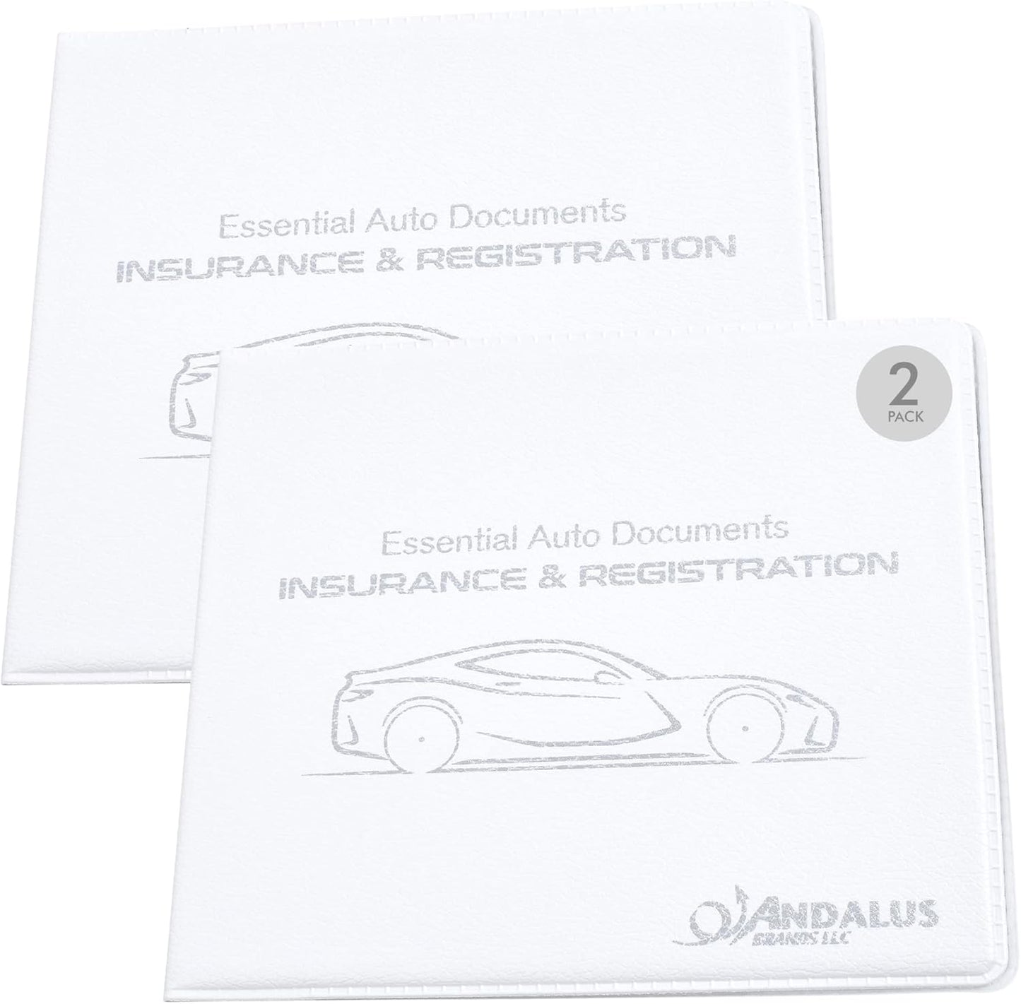 Andalus Auto Registration & Insurance Card Holder Pack of 2, Waterproof Essential Car Registration Holder with Hook & Loop Closure, Perfect for Every Vehicles Glove Boxes (White - 5 1/8" x 4 5/8")