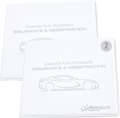 Andalus Auto Registration & Insurance Card Holder Pack of 2, Waterproof Essential Car Registration Holder with Hook & Loop Closure, Perfect for Every Vehicles Glove Boxes (White - 5 1/8" x 4 5/8")