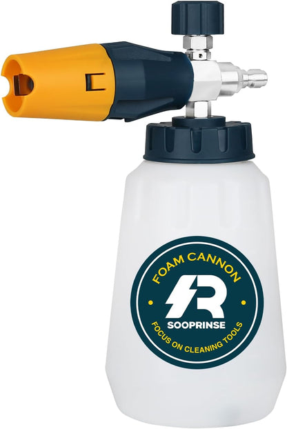 Sooprinse Short Pressure Washer Gun With Foam Cannon, High Pressure Snow Foam Lance, 1/4 Inch Quick Connector, Power Washer Blaster, Car Wash Mitt, 3000 PSI, 1 Liter