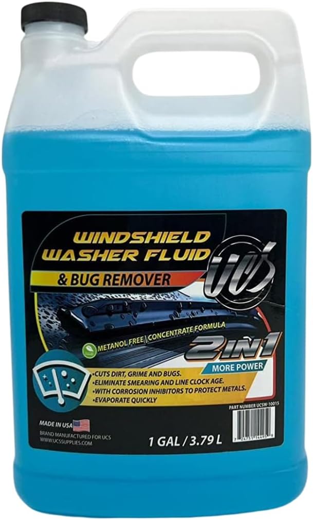 UCS 2-in-1 Windshield Washer Fluid 2-Pack (1 Gallon Each, 256 fl oz Total) – Ready to Use, Streak-Free Formula, All-Weather Cleaning, Removes Bugs, Dirt & Road Grime – Premium Windshield Cleaner