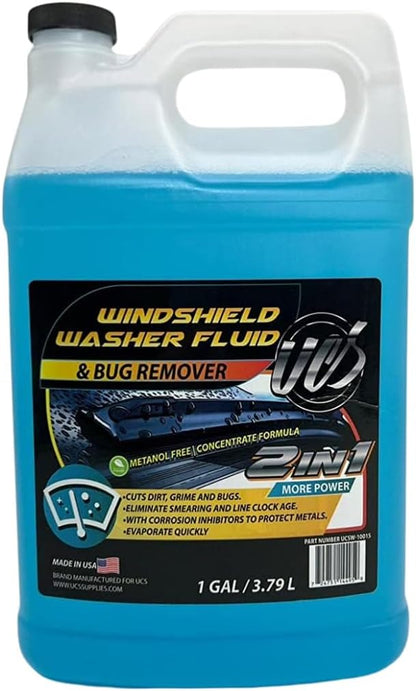 UCS 2-in-1 Windshield Washer Fluid 2-Pack (1 Gallon Each, 256 fl oz Total) – Ready to Use, Streak-Free Formula, All-Weather Cleaning, Removes Bugs, Dirt & Road Grime – Premium Windshield Cleaner