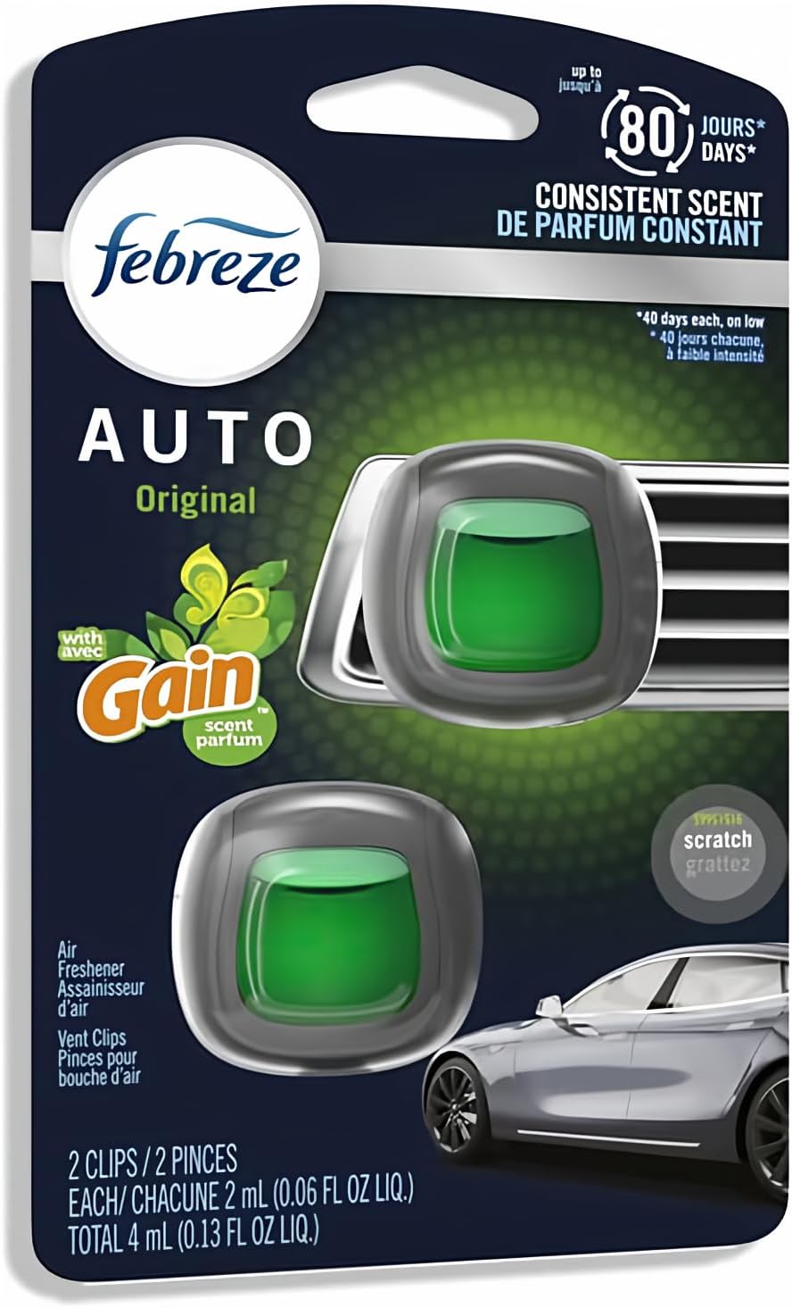 Febreze Car Vent Clips Air Freshener Smoke Odor Eliminator, Citrus Scent 2 Pack