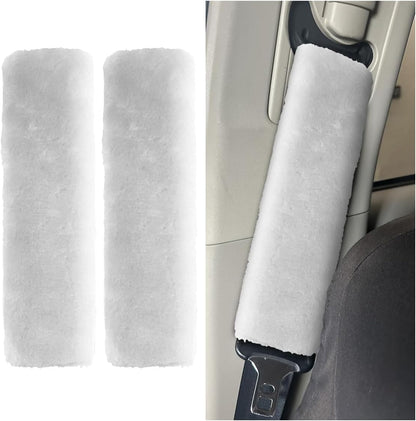 2PCS Car Seat Belt Cover Pads - Soft Faux Sheepskin Seat Belt Shoulder Strap Cover Harness Pad for Comfortable Driving - Universal Fluffy Car Seatbelt Cushion Protect Shoulder&Neck (Black)