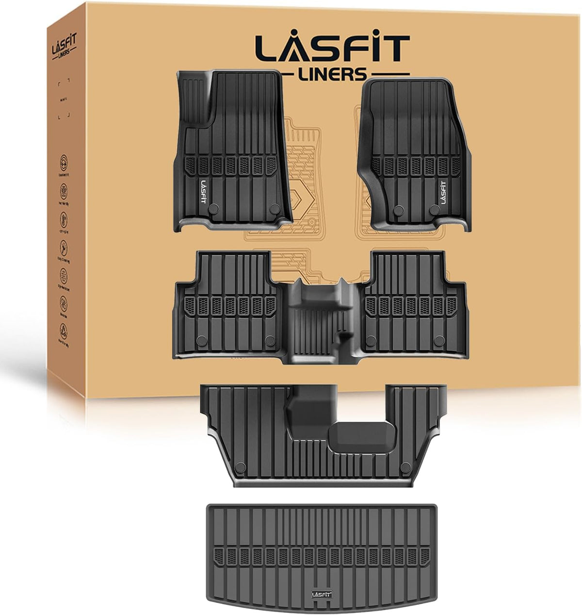LASFIT Floor Mats for Jeep Grand Cherokee WL 2022-2025 2026 5-Seat (Include 4xe, NOT for L), All Weather TPE Custom Fit Car Mats Floor Liners Cargo Liner Cargo Mat Trunk Mat Black