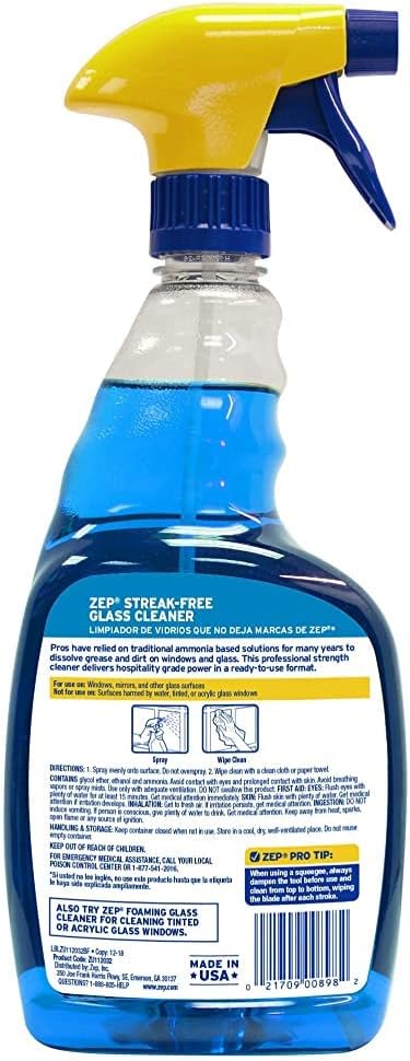 Zep Streak-Free Glass Cleaner - 1 Gallon (Case of 4) ZU1120128 - Professional Grade Formula that Cleans Dirt, Fingerprints, Grime, Smoke Haze, and Toothpaste on Windows, Mirrors, and Other Glass