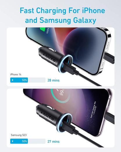 Anker 323 USB-C Car Charger Adapter, 52.5W Cigarette Lighter Charger with 30W PowerIQ 3.0 Fast Charging for iPhone 17/16/15/14/13/12 Series, Galaxy S25/24, Pixel (Car Charger + USB-C Cable)