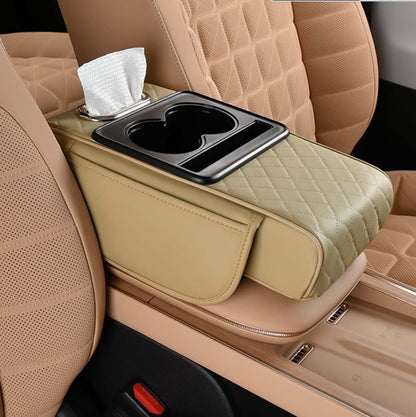 Car Armrest Cushion,5-in-1 Center Console Cover with 2 Storage Bags Cup Holder, Tissue Box Slot, Phone Slot for Sedans, Car Accessories Interior Organizers (Black)