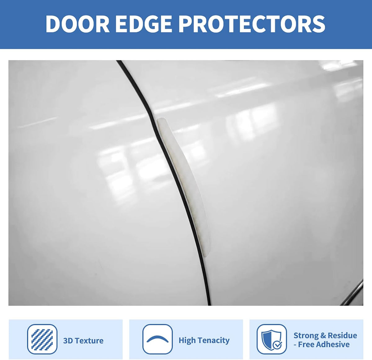4PCS Car Door Edge Guards Universal 3D Carbon Fiber Texture Anti-Collision Scratch Protector Strips Flexible Silicone Trim with Nano Adhesive for Sedan SUV Truck Black