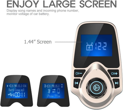 Nulaxy KM18 Bluetooth 5.4 Car Adapter with 1.44" Clear Display & Flexible Gooseneck - FM Radio Transmitter & Bluetooth Receiver for Hands-Free Calls, Wireless Music via BT/FM/AUX/TF, USB Car Charger