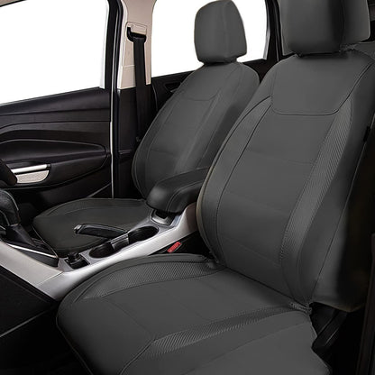 Flying Banner Carbon Fiber Leather Vehicle Seat Covers, Leopard Gray Black, Universal Fit - 8PCS
