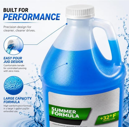 Summer Windshield Washer Fluid, Standard Automotive Glass Washer Solution for Car Windshield Reservoir, 1 Gallon, 1 Pack