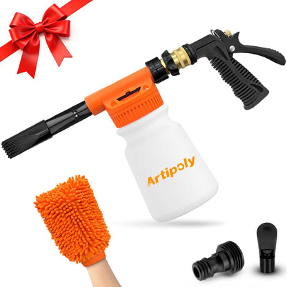 ARTIPOLY Car Wash Foam Gun + Microfiber Wash Mitt - Car Foam Sprayer - Foam Cannon for Hose - Spray Foam Gun Cleaner - Snow Foam Blaster for Cars, Boats, RVs, Foam Cannon Connects to Any Garden Hose