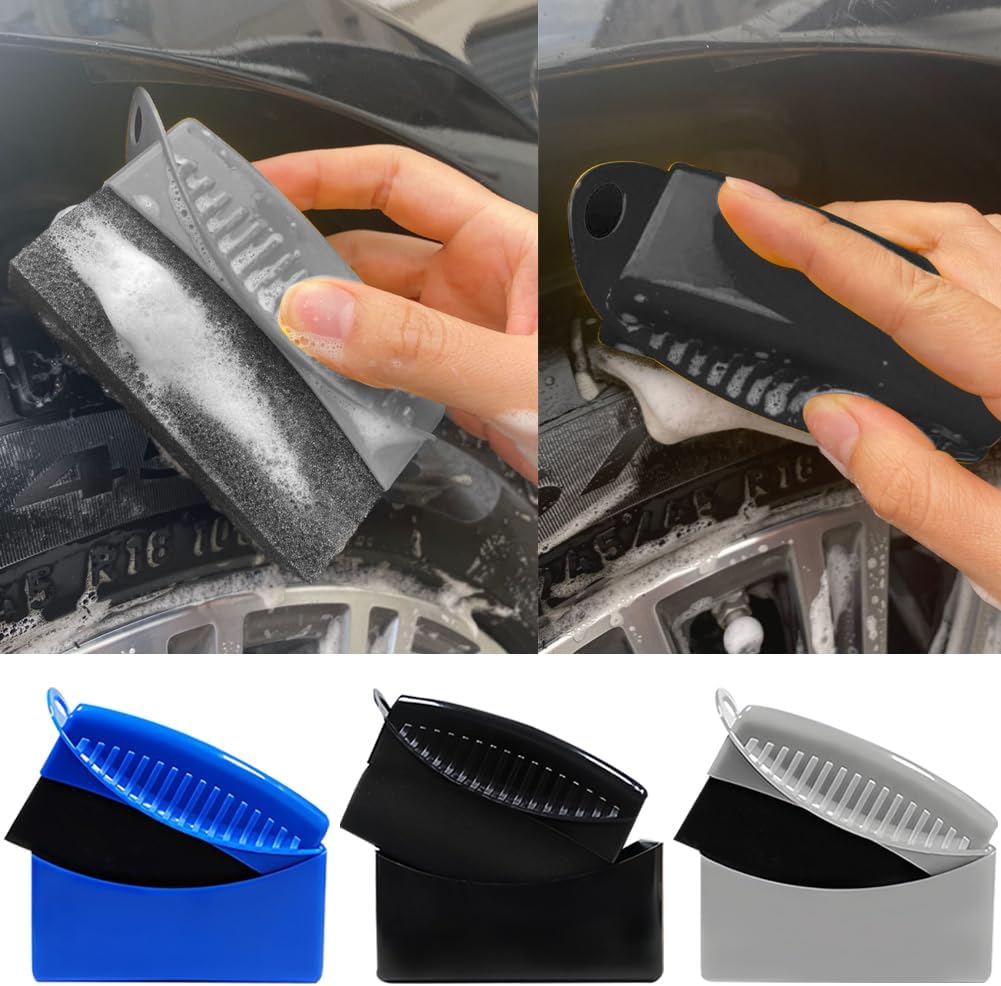 Tire Dressing Applicator, 3 Pieces Tire Shine Applicator with Lid, Reusable Tire Sponge Applicator for Car Truck Tires Waxing Polishing Cleaning