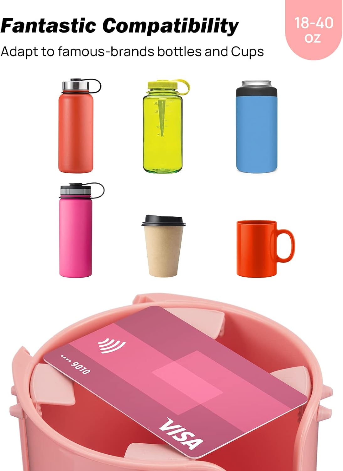 JoyTutus Car Cup Holder Expander, Automotive Cup Attachable Tray with 360° Rotation,Large Cup Holder Adapt Most Regular Cups with 18-40 oz, fit in 2.75-3.25 inch Car Holder
