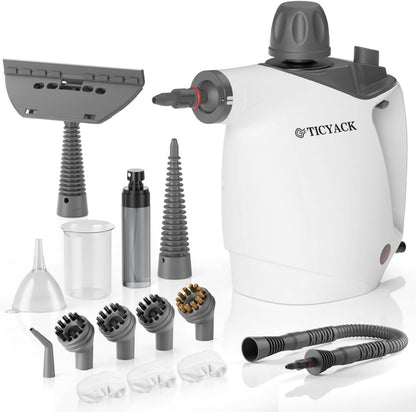 TICYACK Handheld Steam Cleaner, Steam Cleaner with 16 PCS Accessory & Safety Lock, 500ML Capacity, Multi-Surface Deep Cleaning for Home, Car, Bathroom, Grout, Floor, Window (White)