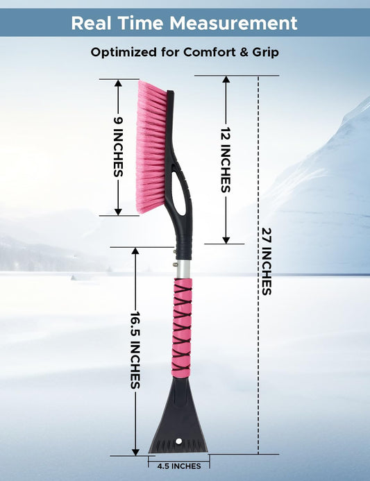 Autovir 27" Snow Brush and Ice Scrapers for Car Windshield (1 Pack), Window Ice and Snow Scraper with Ergonomic Foam Grip, Snow Windshield Scraper with Aluminum Body, Winter Car Accessories (Green)