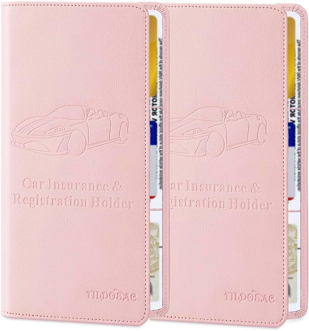 TILDOSAC 2Pack Leather Car Registration and Insurance Card Holder, Car Document Holder for Cards License with Magnetic Shut (Black)