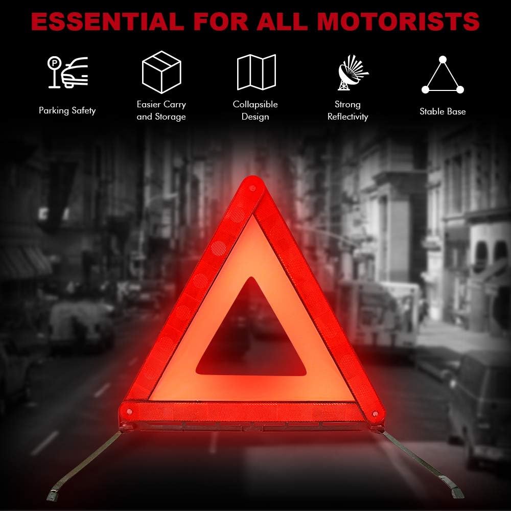 Foldable Warning Triangles Road Safety Triangle Kit, 3 Pack of Reflective Triangle Sign with Storage Case, DOT Approved