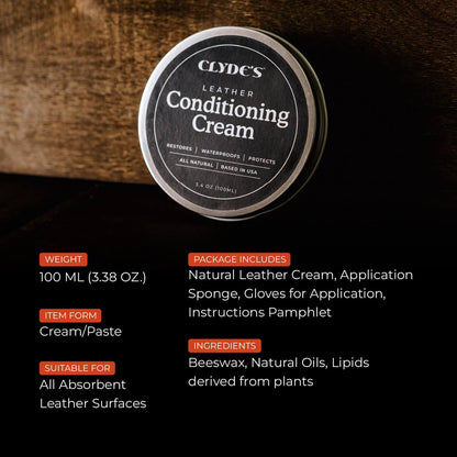 Clyde's™ Leather Conditioning Cream | All Natural, Non Toxic Formula | Restore & Repair Sofas, Car Seats, Shoes and More