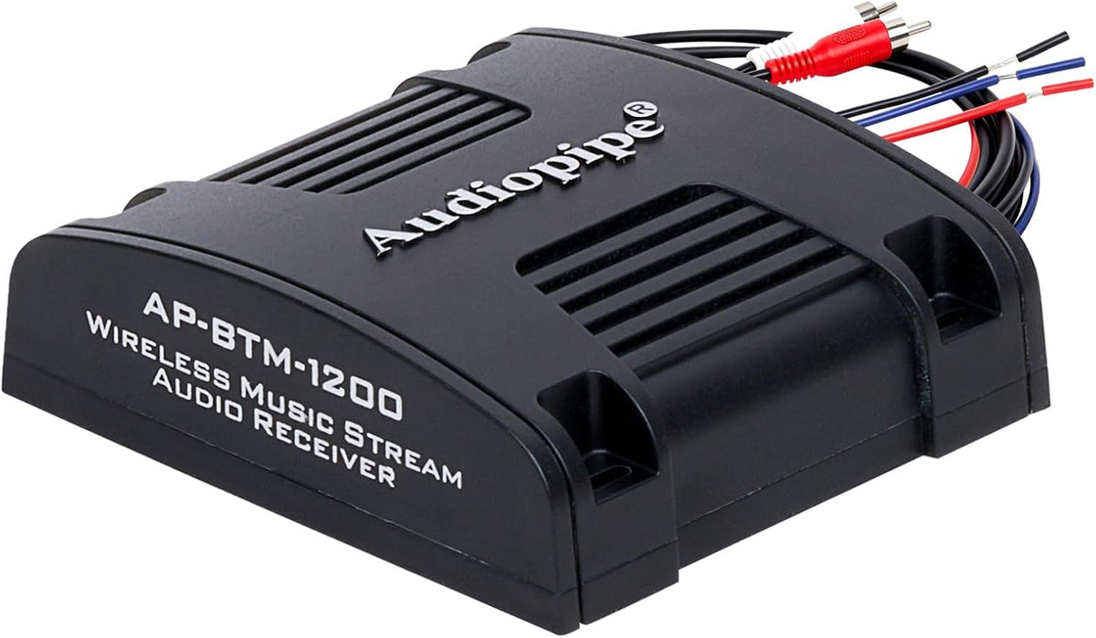 Audiopipe Marine Wireless Music Stream Audio Receiver (AP-BTM-1200), Blutooth 5.0 Adaptor, RCA Stereo Outputs, Perfect for Marine, ATV, UTV, Golf Car, Home Music
