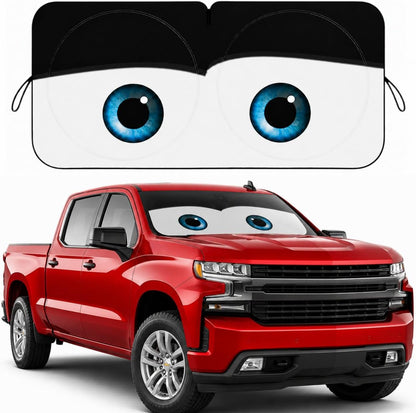 Car Windshield Sun Shade, Funny Cartoon Eyes Sun Visor for Car Windshield Universal Fits Sedan Compact Car Hatchback SUV, UV Heat Protection - 59 x 27.5