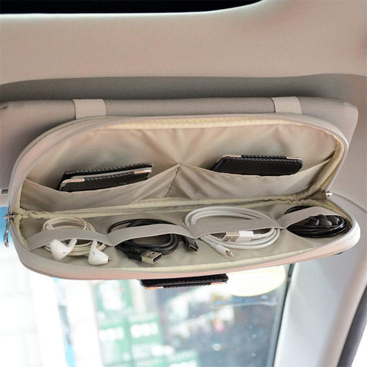 Car Sun Visor Organizer, Auto Interior Accessories Pocket Organizer - Car Truck SUV Storage Pouch Holder, with Multi-Pocket Net Zipper (Black)