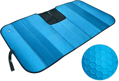 GWUSKDT Car Sun Shade, Sun Protector,Foldable Front Window Shade-Thicken 5-Layer Bubble for Auto Windshield UV Protection and Heat Reflector 58"x 27.5" (Blue)