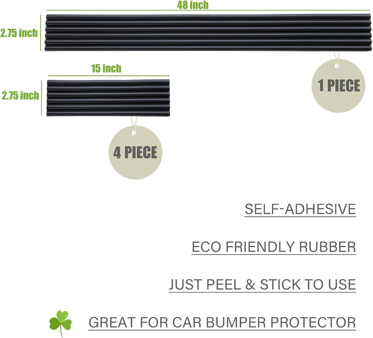 VEXPLO DIY Car Bumper Protector Guard, Strong Self Adhesive Rubber Rear Front Bumper Guard for SUV Cars Trucks, No Residue Anti Scratch & Anti-Colision Car Bumper Guard Accessories- 5 Pack Black