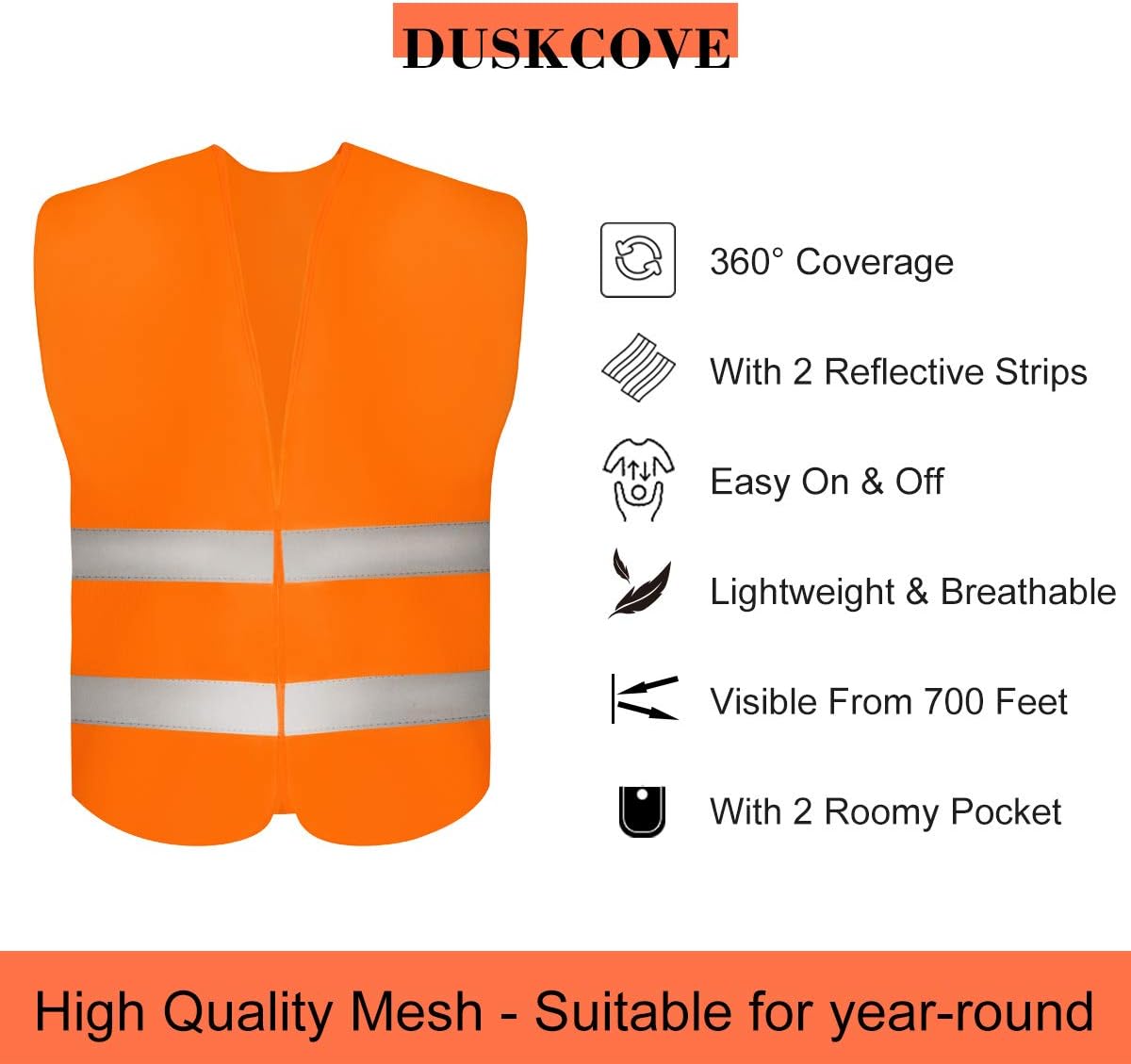 DUSKCOVE 10 Pack High Visibility Safety Vest for Traffic Work, Running, Surveyor and Security Guard - Construction Vest with 2 Reflective Strips, Made from Breathable and Neon Yellow Mesh Fabric