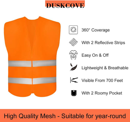 DUSKCOVE 10 Pack High Visibility Safety Vest for Traffic Work, Running, Surveyor and Security Guard - Construction Vest with 2 Reflective Strips, Made from Breathable and Neon Yellow Mesh Fabric