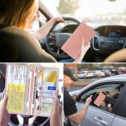 TILDOSAC 2Pack Leather Car Registration and Insurance Card Holder, Car Document Holder for Cards License with Magnetic Shut (Black)