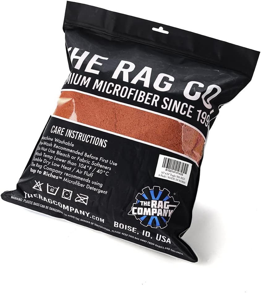 The Rag Company - Eagle Edgeless 500 (4-Pack) Professional Korean 70/30 Blend Super Plush Microfiber Detailing Towels, 500GSM, 16in x 16in, Blue