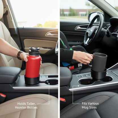 Car Cup Holder Adapter Expander for Large Cups & Bottles – Fits Yeti 24-46oz, Hydro Flask 32-40oz, Oversized Water Bottles – Universal Vehicle Insert with Secure Fit