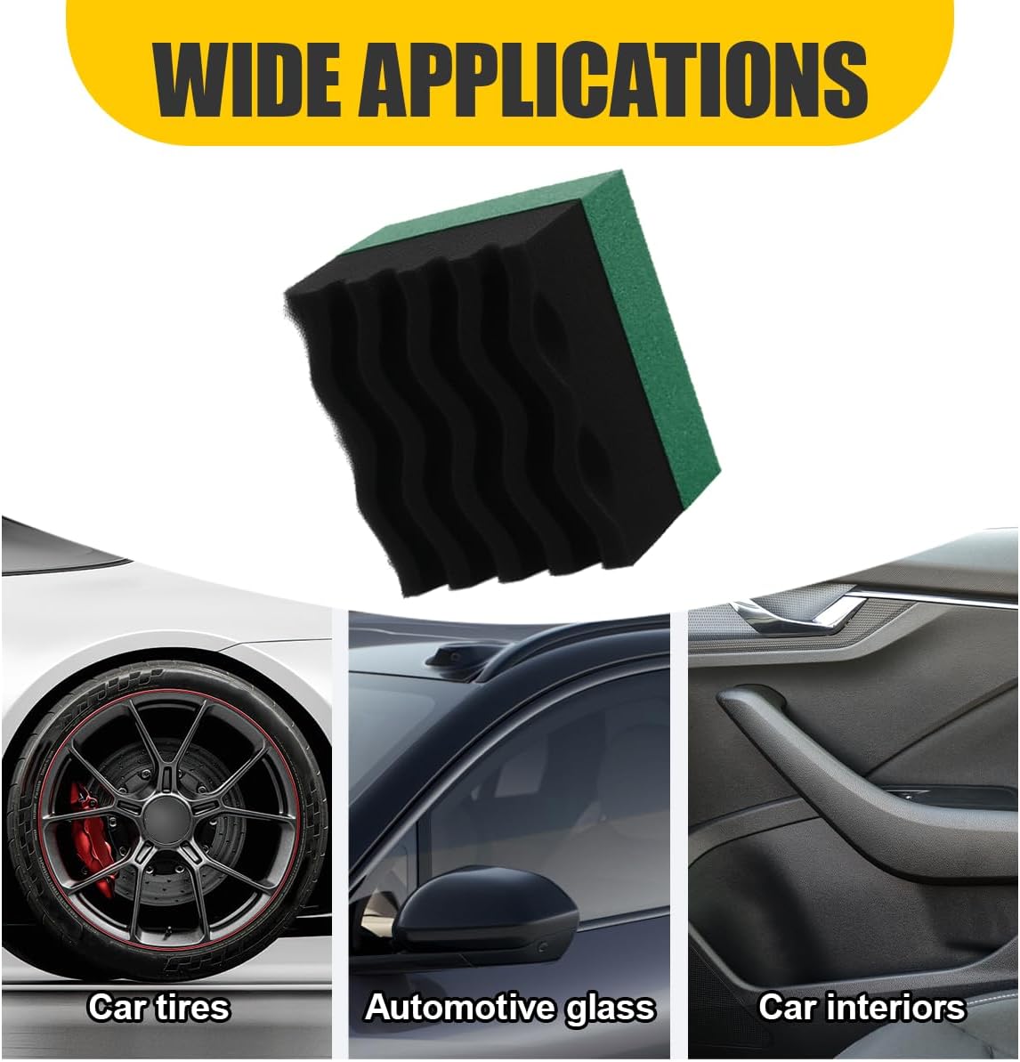 Car Tire Dressing Applicator Pad, Soft Sponge Tire Shine Applicator, Reusable Washable Wax Sponge, Anti-Spill Corrugated Surface Tire Care Cleaning Pad for Auto Detailing(Black&Green)
