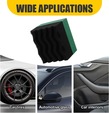 Car Tire Dressing Applicator Pad, Soft Sponge Tire Shine Applicator, Reusable Washable Wax Sponge, Anti-Spill Corrugated Surface Tire Care Cleaning Pad for Auto Detailing(Black&Green)