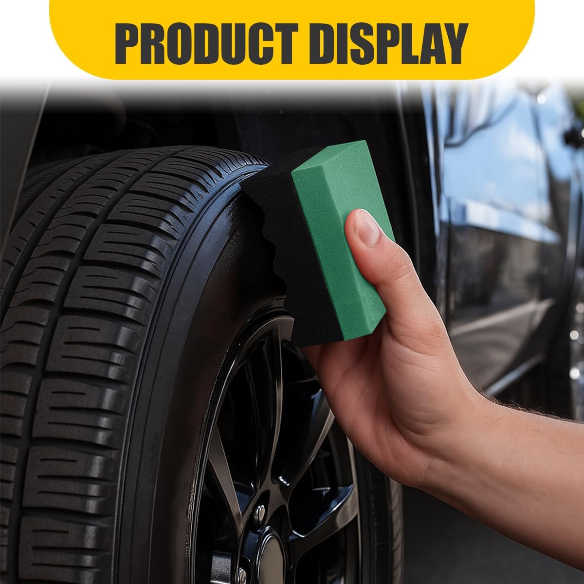Car Tire Dressing Applicator Pad, Soft Sponge Tire Shine Applicator, Reusable Washable Wax Sponge, Anti-Spill Corrugated Surface Tire Care Cleaning Pad for Auto Detailing(Black&Green)