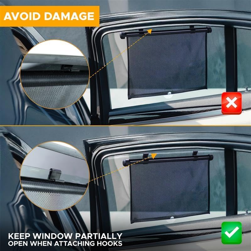 EcoNour Car Side Window Sun Shade (2 Pack) | Retractable Roller Sunshade for Kids | Baby Car Window Shades for UV and Sun Glare Protection | Baby Travel Accessories (15"x17")