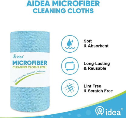 AIDEA Microfiber Cleaning Cloth Roll, Grey 75PK, Reusable Paper Towels Tear Away Cloth, Microfiber Towels for Cars, Wash Cloths, Lint Free Rags for House, Kitchen,Window,Cleaning Supplies 11.5"×11.5"
