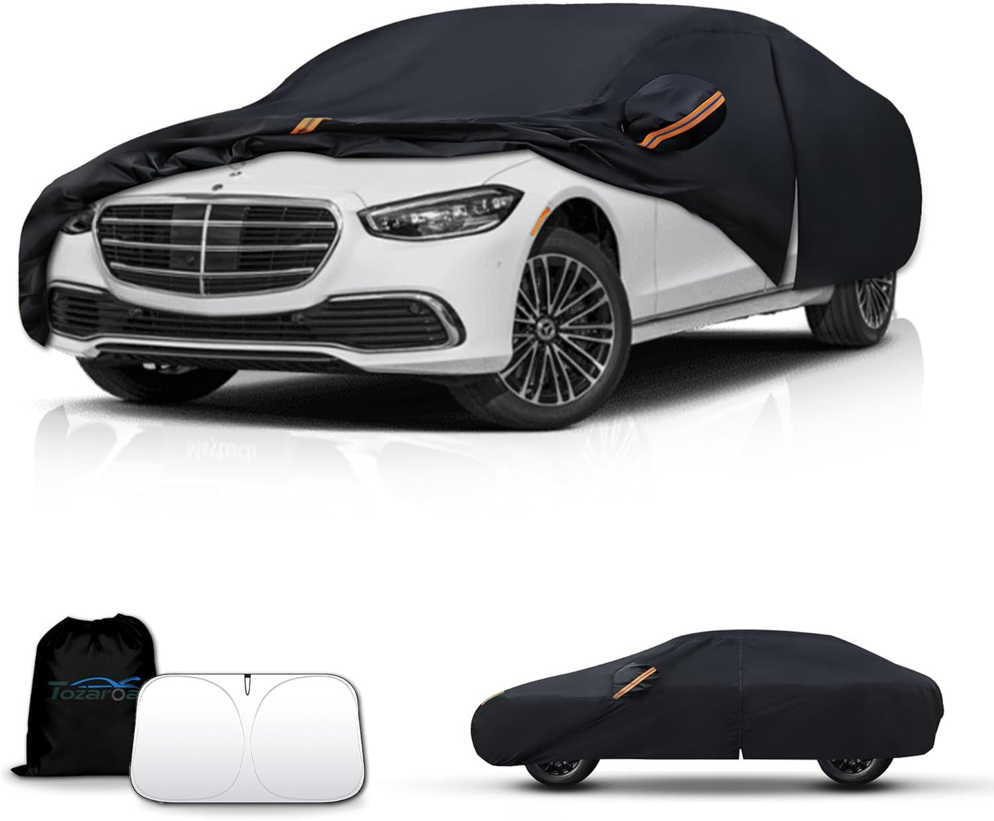 Car Cover Waterproof All-Weather,Outdoor Full Exterior Automobiles Sedan/Coupe (Length 204-208 inch) with Windshield Sun Shade Universal Fit Lexus ES350, Tesla Model S,BMW 740i etc