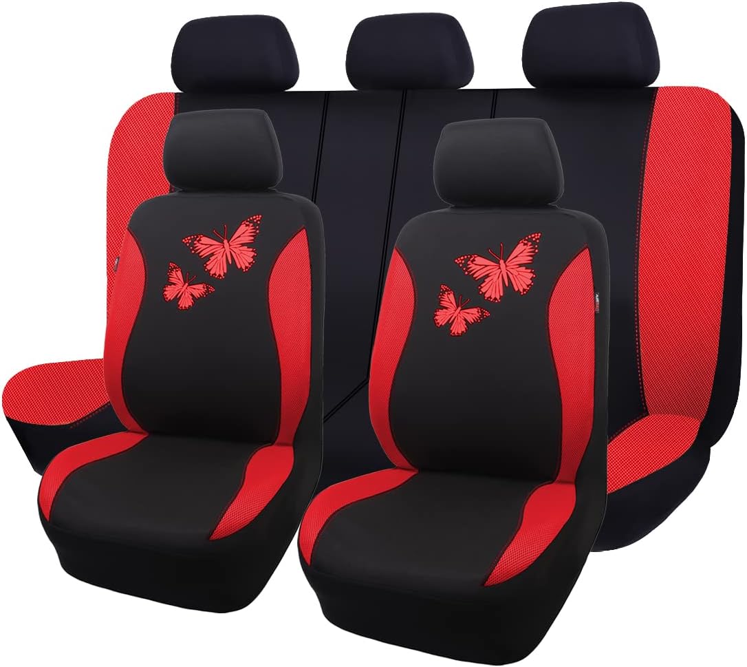 Flying Banner Butterfly car seat Covers ful Set Fashion Universal Lady Woman Female Rear Bench Split Colorized (Pink, 2 Fronts - Lace)