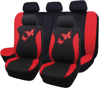 Flying Banner Butterfly car seat Covers ful Set Fashion Universal Lady Woman Female Rear Bench Split Colorized (Pink, 2 Fronts - Lace)
