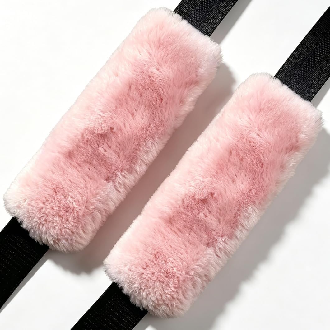 OGLAND Authentic Sheepskin Car Seat Belt Pad,2 Pack Soft Seat Belt Cover for Shoulder Pad Neck Cushion Protector Car Accessories by Genuine Natural Merino Wool (Misty Gray) - Colors B