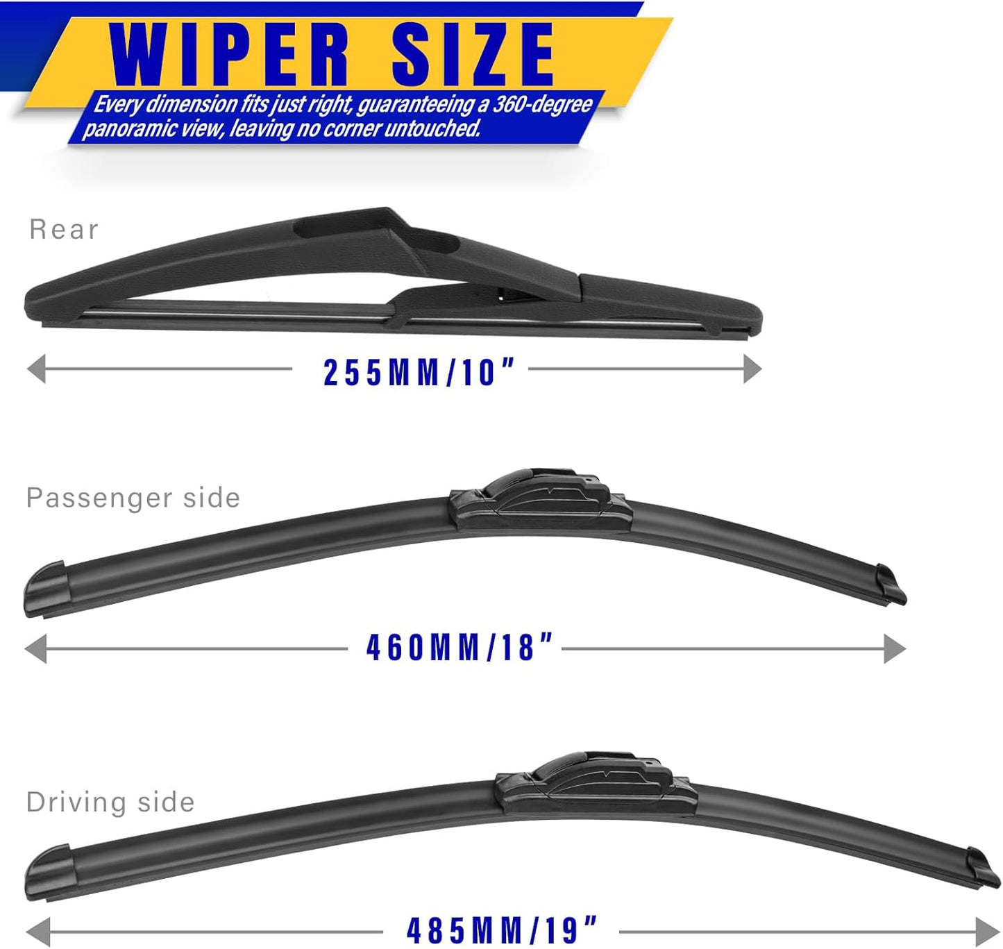 3 wipers Replacement for 2012-2018 Subaru Forester/2015-2019 Subaru Outback, Windshield Wiper Blades Original Equipment Replacement - 26"/17"/14" (Set of 3) U/J HOOK - Colors B