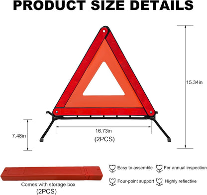Reflective Warning Triangle, Foldable Emergency Warning Frame Triangle with Storage Case, Roadside Hazard Sign Safety Reflector for Auto Breakdown, Car Accessories